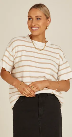 Jasper Knitted Tee ~ White Oatmeal Stripe