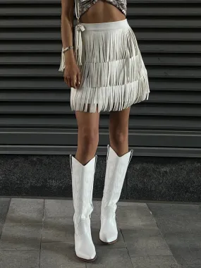 27 Faux Leather Fringe Mini Skirt