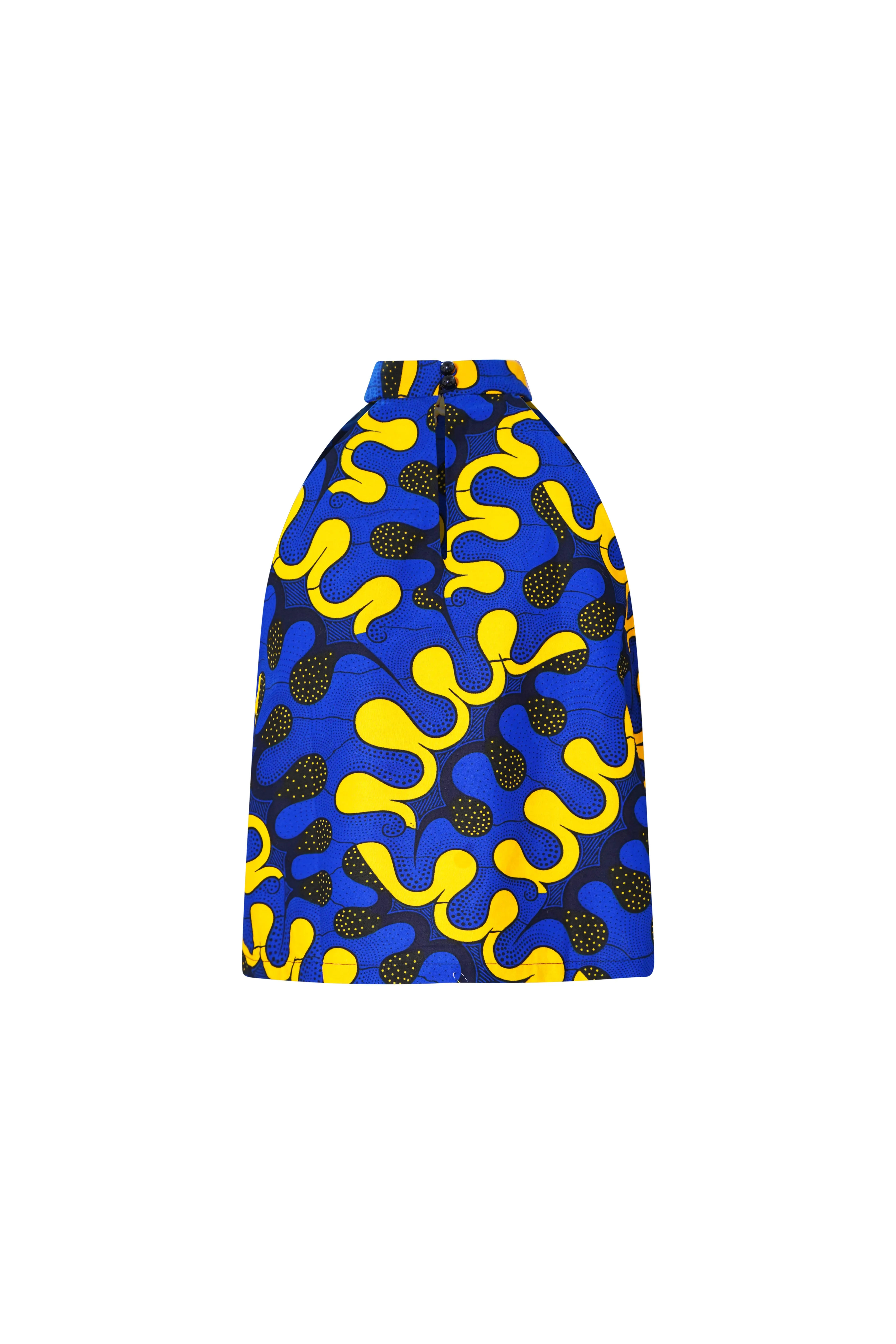 Alika Halter Neck Top - Blue and Yellow Awoulaba African Ankara Wax Cotton Print