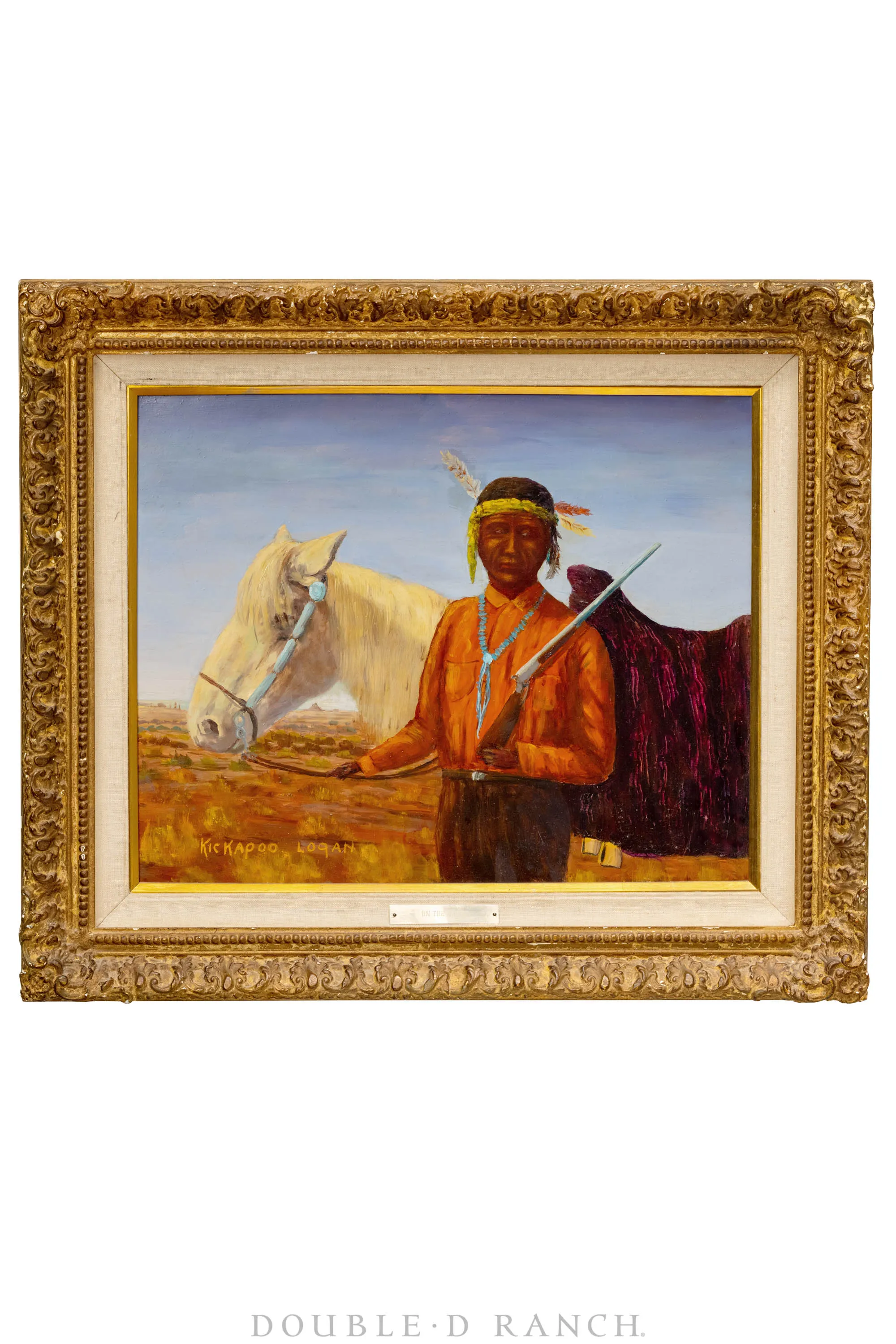 Art, Portrait, On the Alert, Oil on Board, Roland Kickapoo Logan (d)