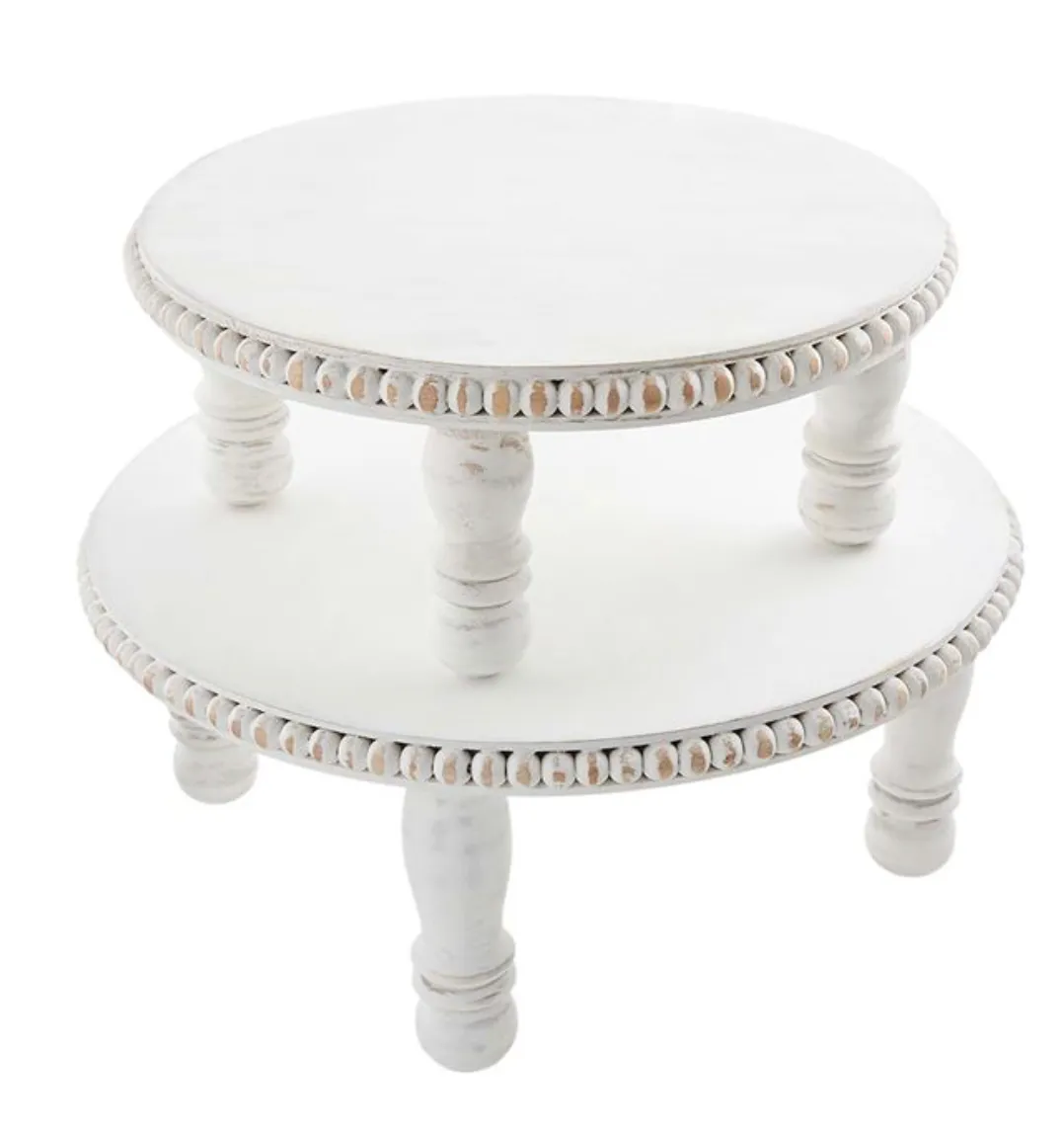 Beaded White Wood Pedestals