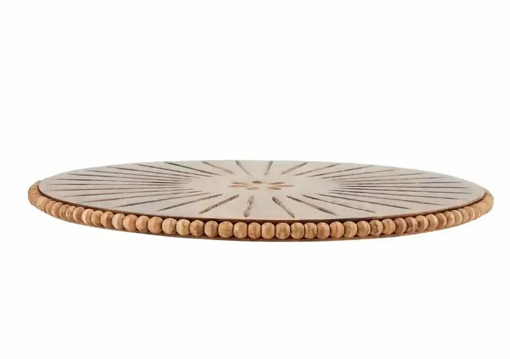 Beaded Wood Carved Lazy Susan