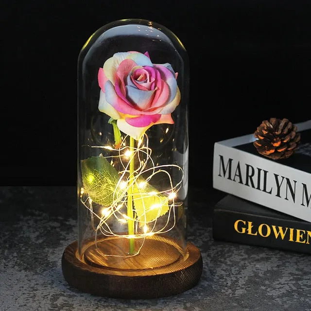 Beauty And The Beast Rose In LED Glass Dome