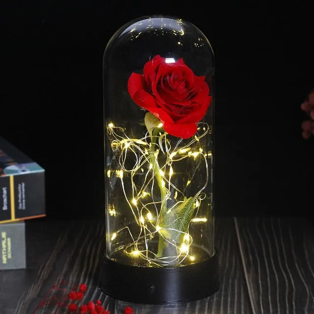 Beauty And The Beast Rose In LED Glass Dome