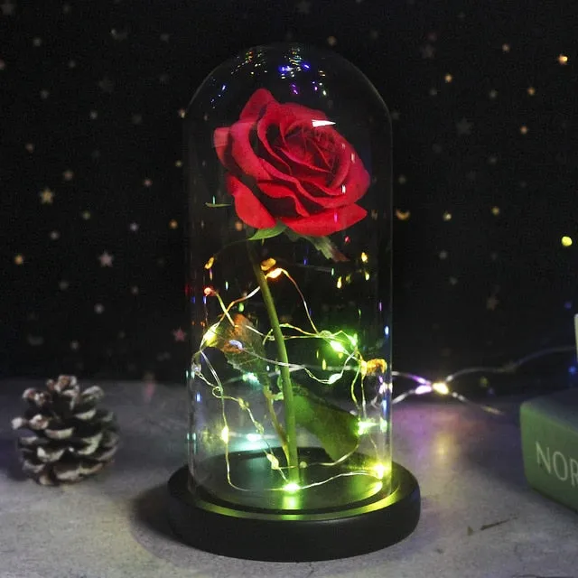 Beauty And The Beast Rose In LED Glass Dome