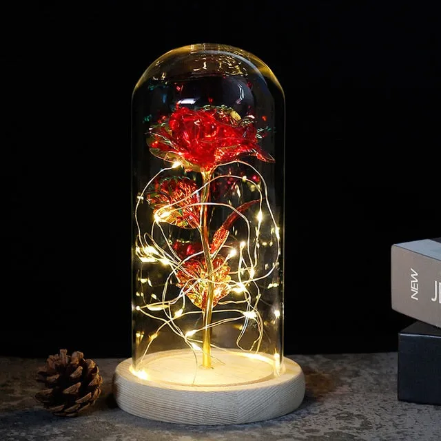 Beauty And The Beast Rose In LED Glass Dome