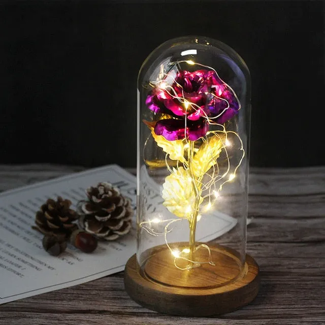 Beauty And The Beast Rose In LED Glass Dome