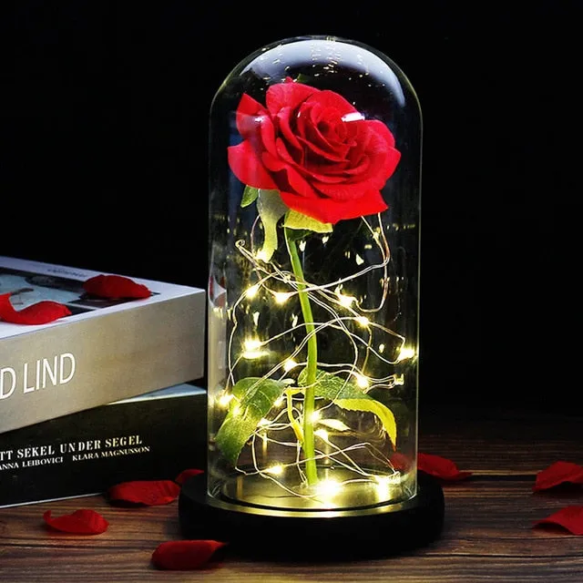 Beauty And The Beast Rose In LED Glass Dome