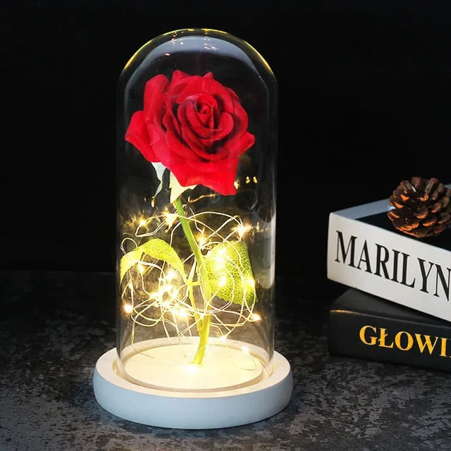 Beauty And The Beast Rose In LED Glass Dome