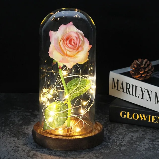 Beauty And The Beast Rose In LED Glass Dome