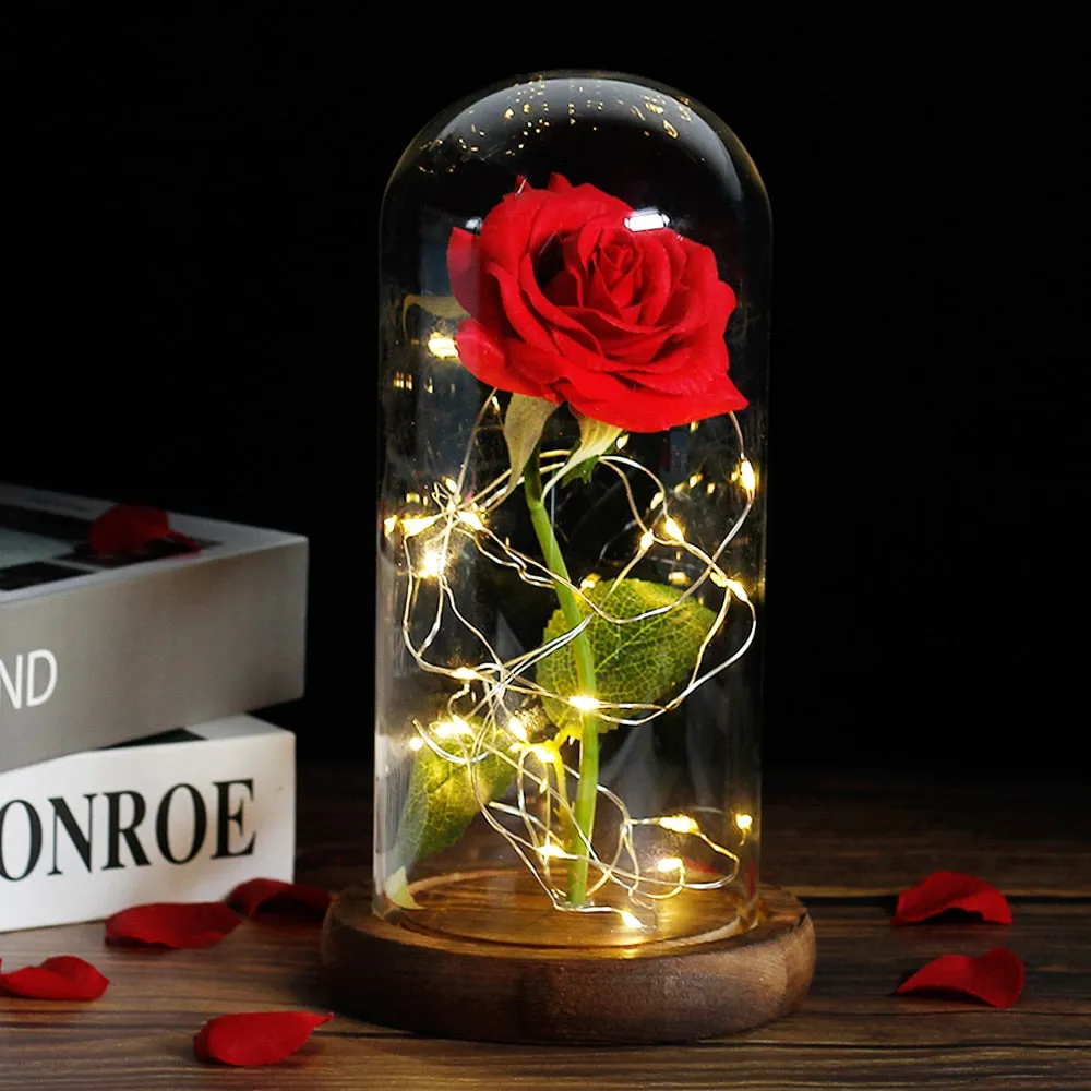 Beauty And The Beast Rose In LED Glass Dome