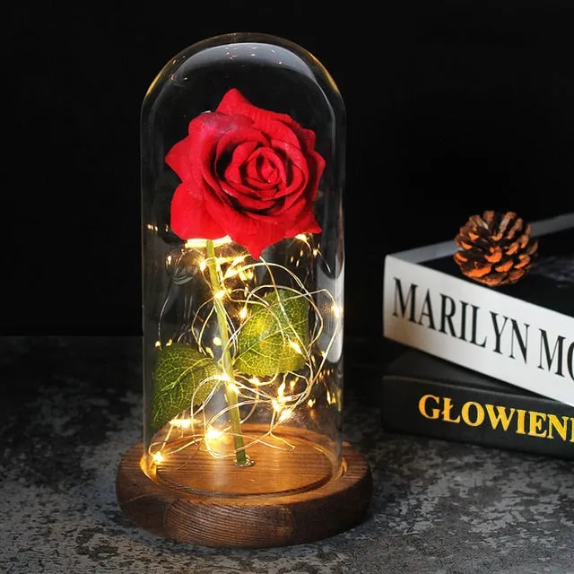 Beauty And The Beast Rose In LED Glass Dome