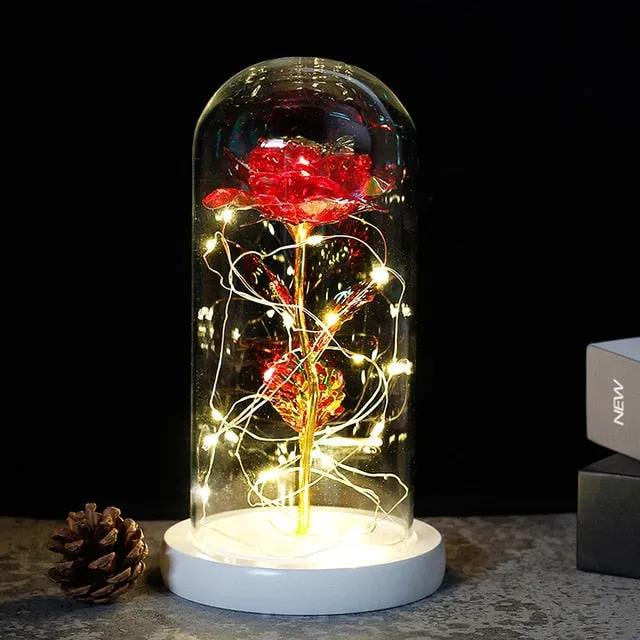 Beauty And The Beast Rose In LED Glass Dome