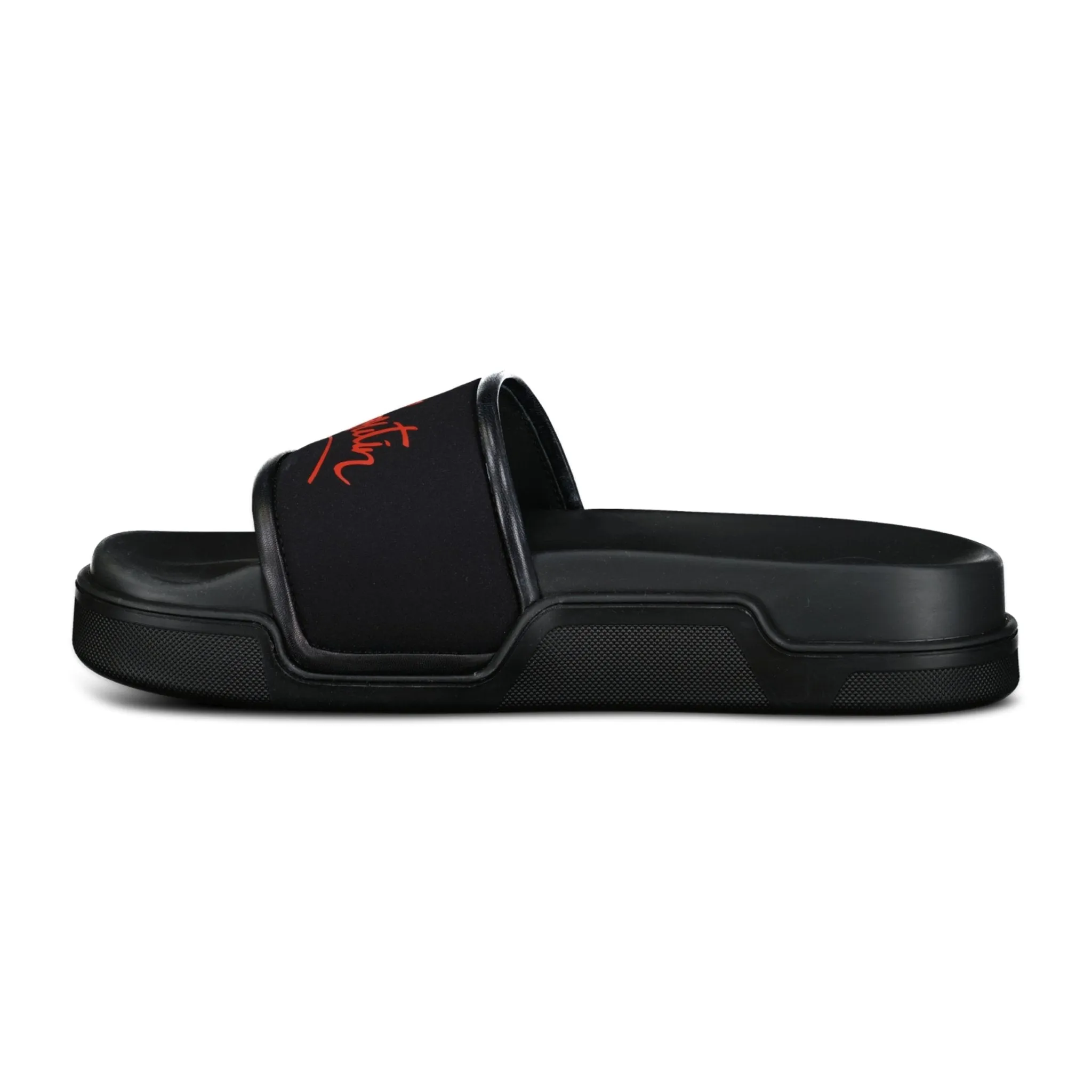 CHRISTIAN LOUBOUTIN NEOPRENE SLIDERS BLACK