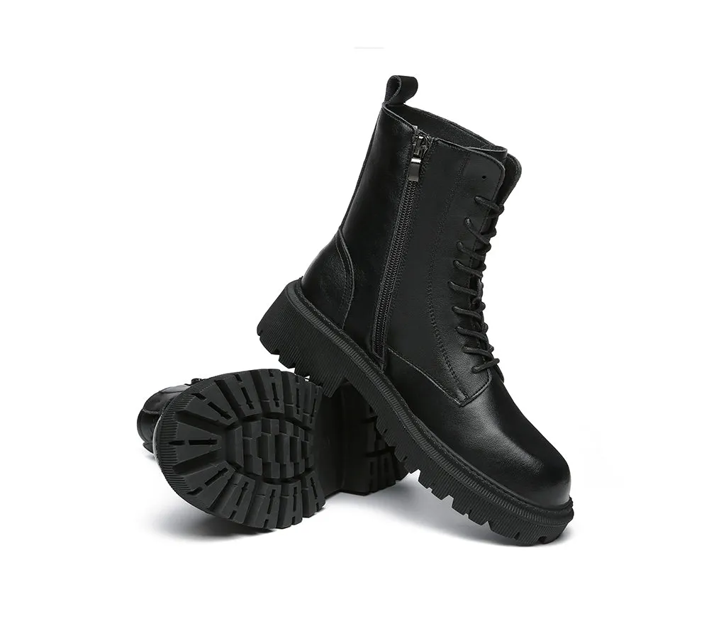 Chunky Black Leather Women Boots Cecilia