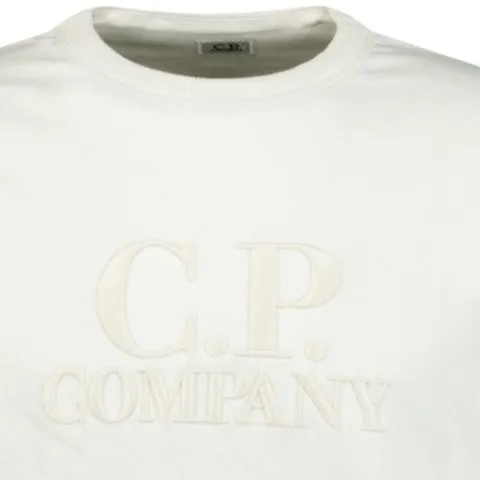 CP COMPANY Logo White Crew Neck Sweatshirt