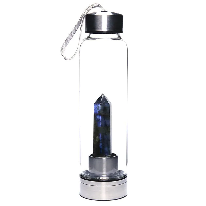 Crystal Water Bottle Choose From 12 Different Natural Quartz Stones Unique Sports Bottle Speak Healing Words Into Your Water 500ml Stainless Steel