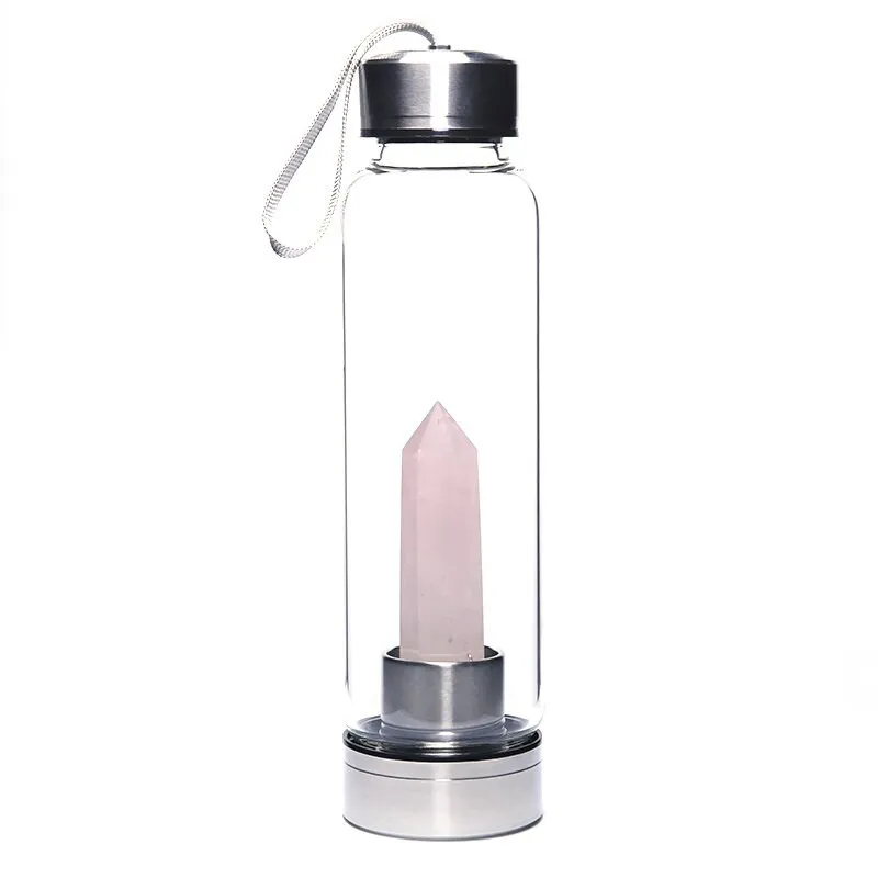 Crystal Water Bottle Choose From 12 Different Natural Quartz Stones Unique Sports Bottle Speak Healing Words Into Your Water 500ml Stainless Steel