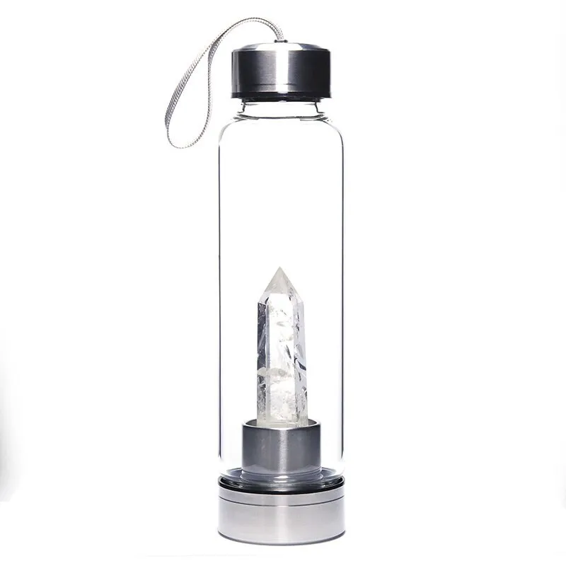 Crystal Water Bottle Choose From 12 Different Natural Quartz Stones Unique Sports Bottle Speak Healing Words Into Your Water 500ml Stainless Steel