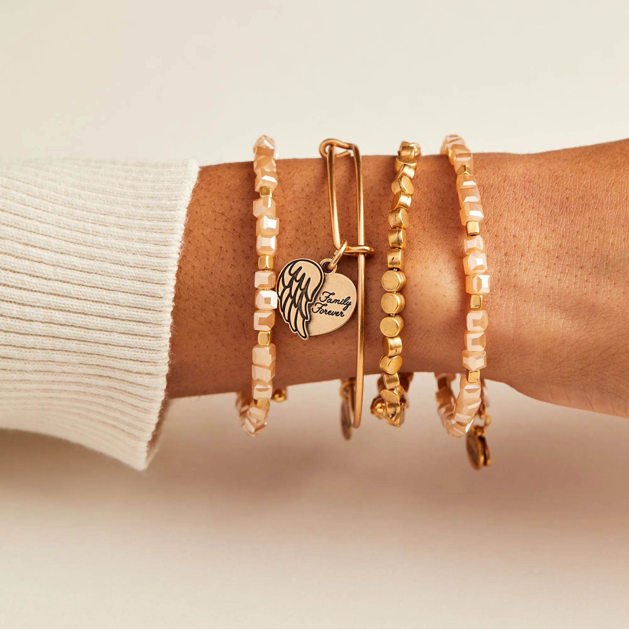 'Family Forever' Angel Wing Heart Charm Bangle