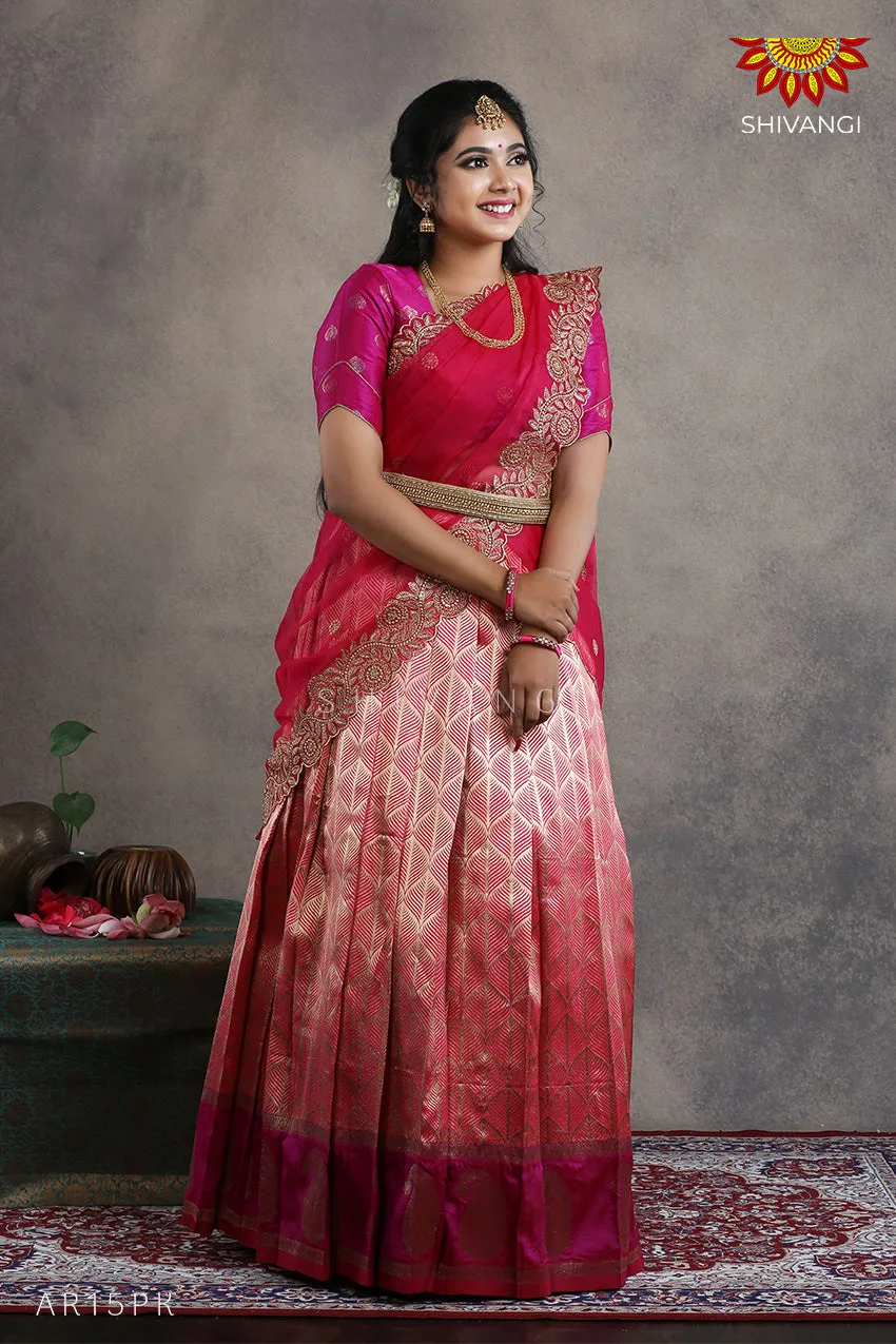 Girls  Summer Mango Half saree | Langa Davani - Pink