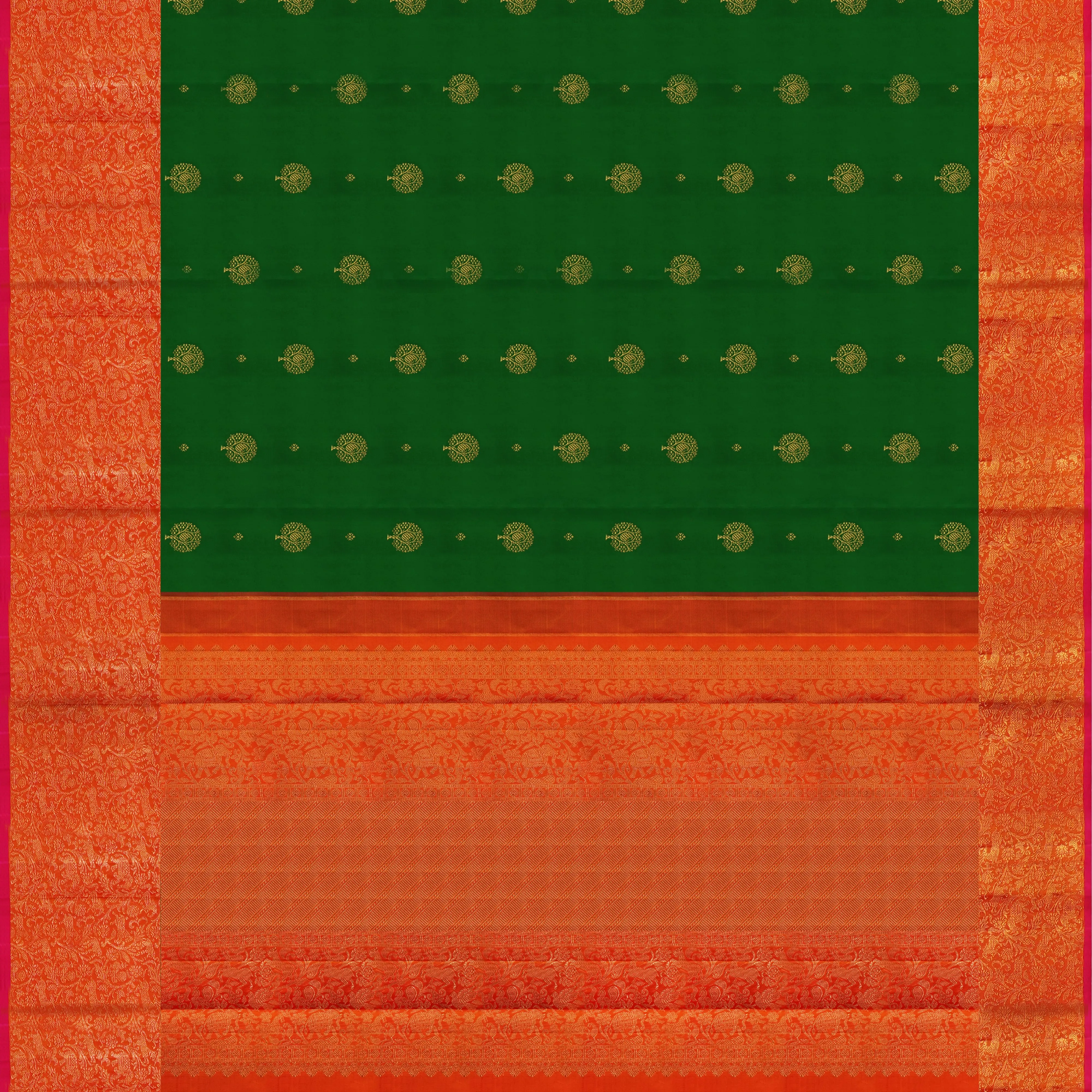 Handwoven Green with Orange Kanjivaram Silk Saree - 1868T005699DSC