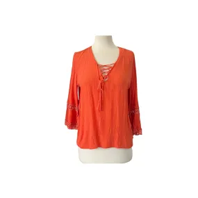 Mango Orange Lace Front-tie Peasant Blouse | Gently Used |