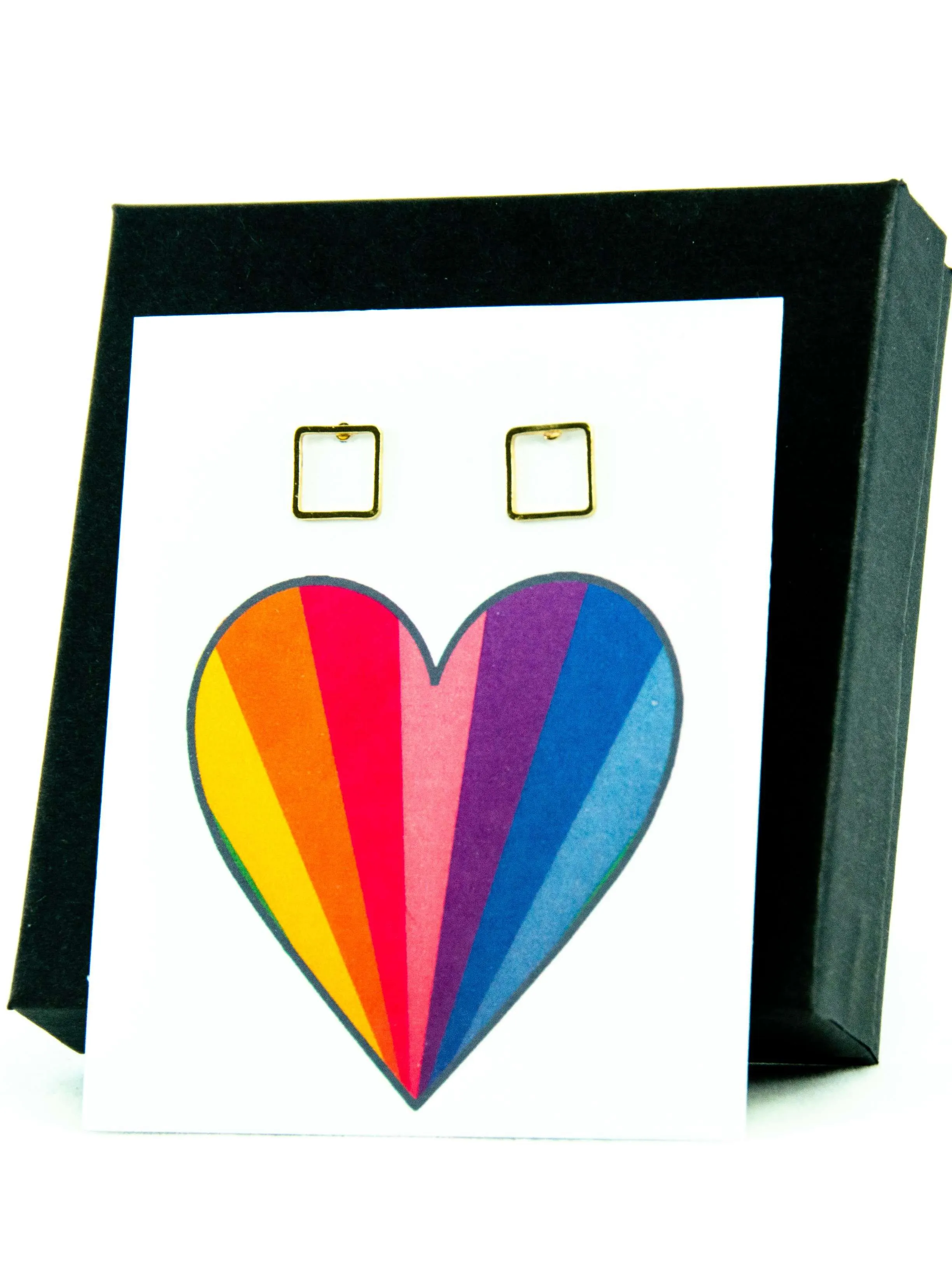 Rainbow Heart LGBTQ  Rainbow Pride Square Stud Earrings Gift