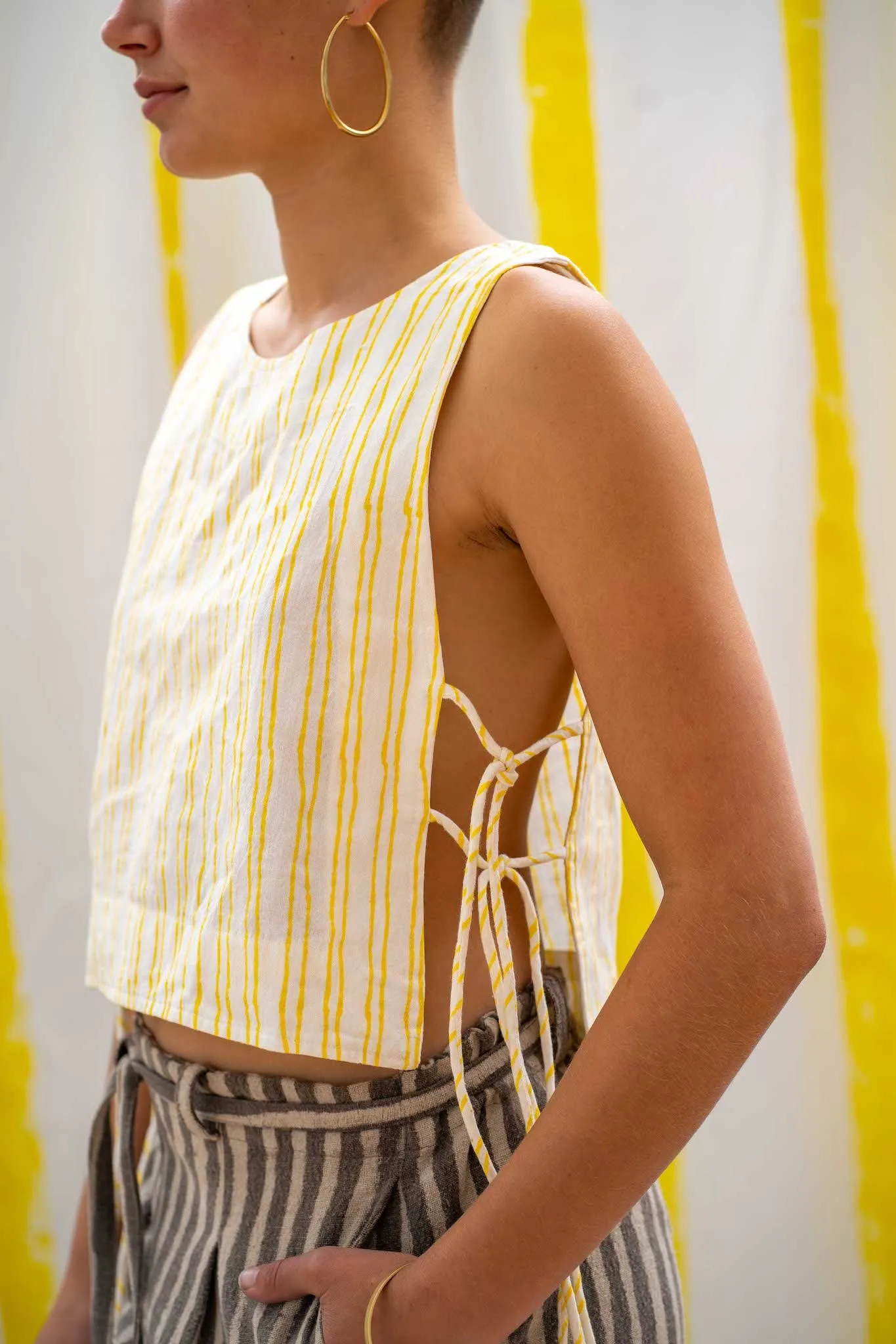 Tank Tie Top - Yellow Stripe Print