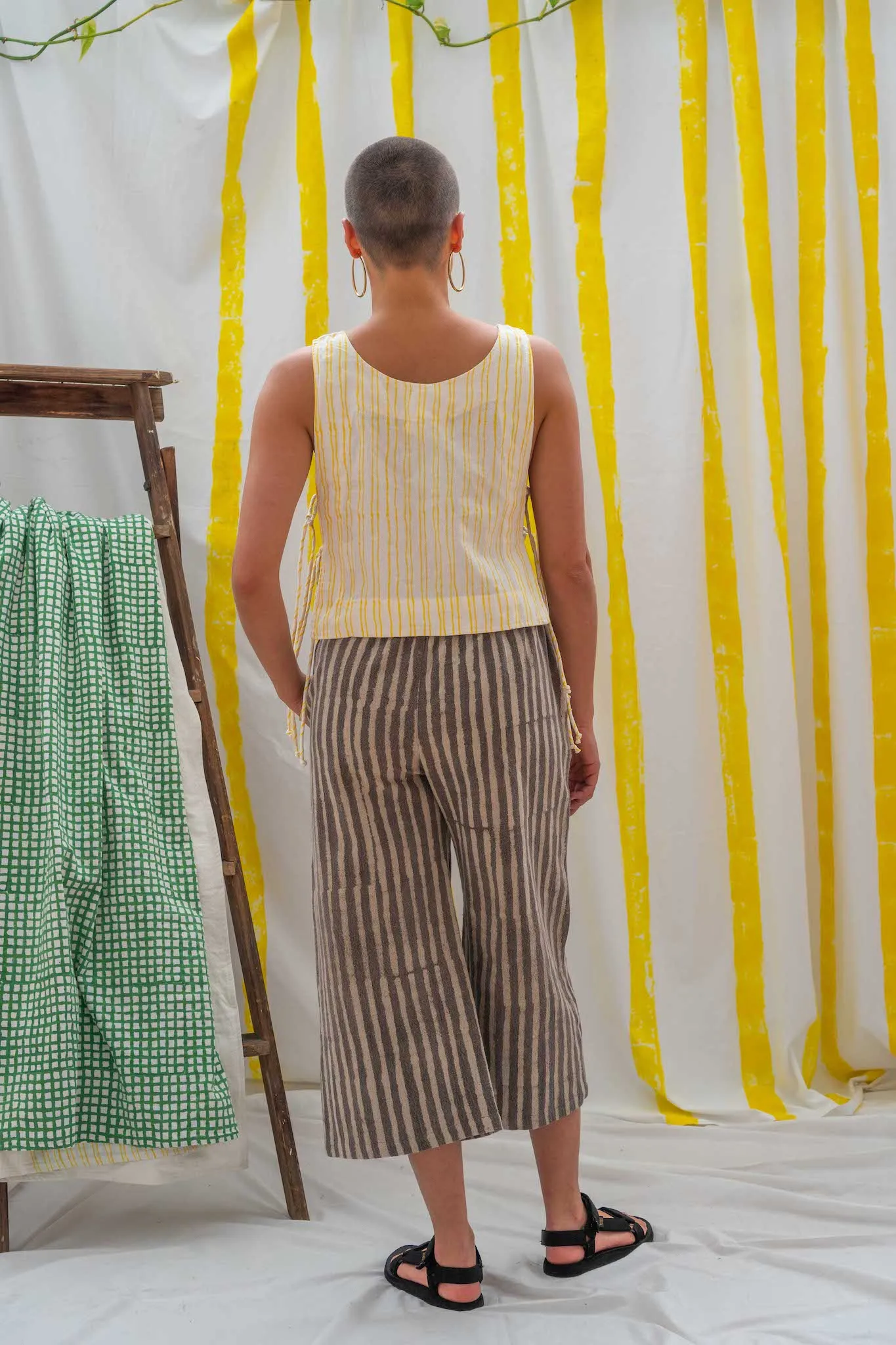 Tank Tie Top - Yellow Stripe Print