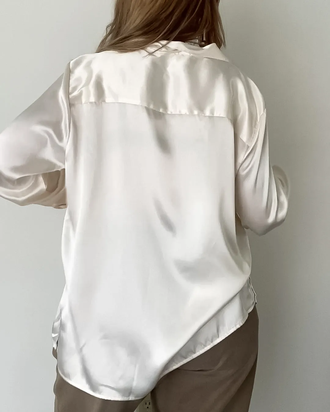 Vintage Ivory Satin Blouse (S/M)