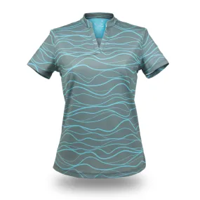 Wavy Blue Dunes- OGA Women's Polo - Gray / Sky Blue