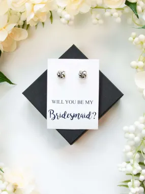 Will You Be My Bridesmaid? Silver Proposal Knot Earrings