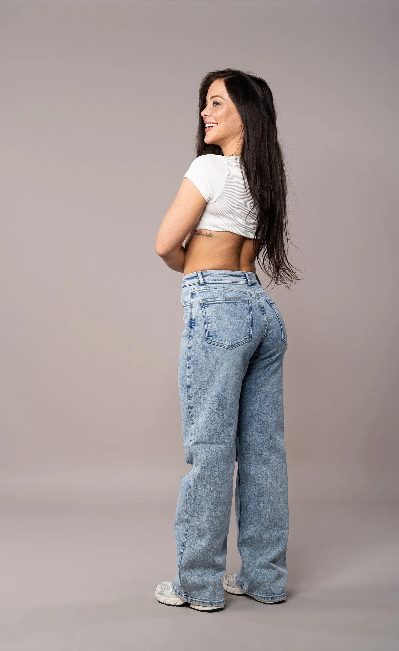 Womens Baggy Ripped Fitjeans - 80s Blue