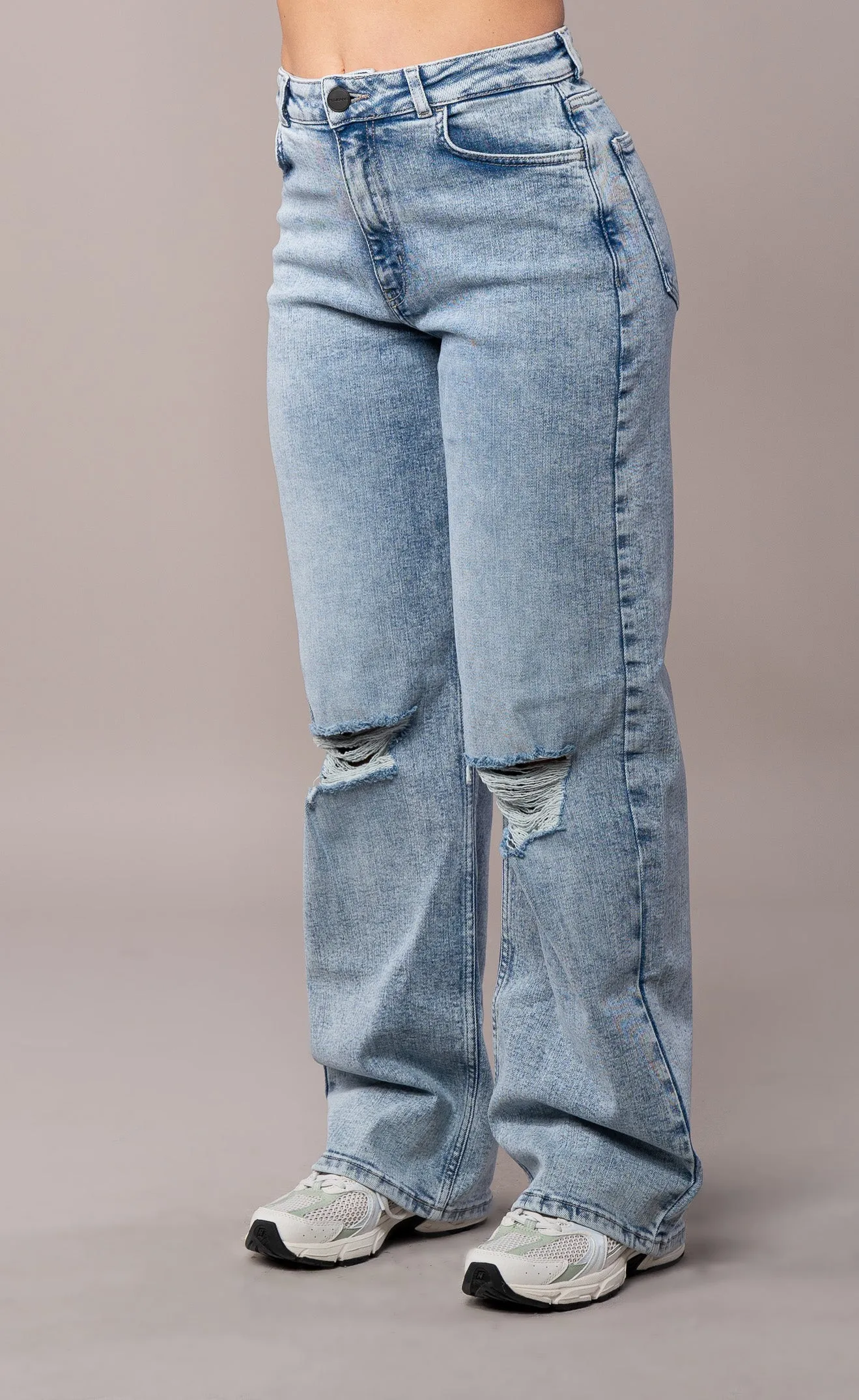 Womens Baggy Ripped Fitjeans - 80s Blue