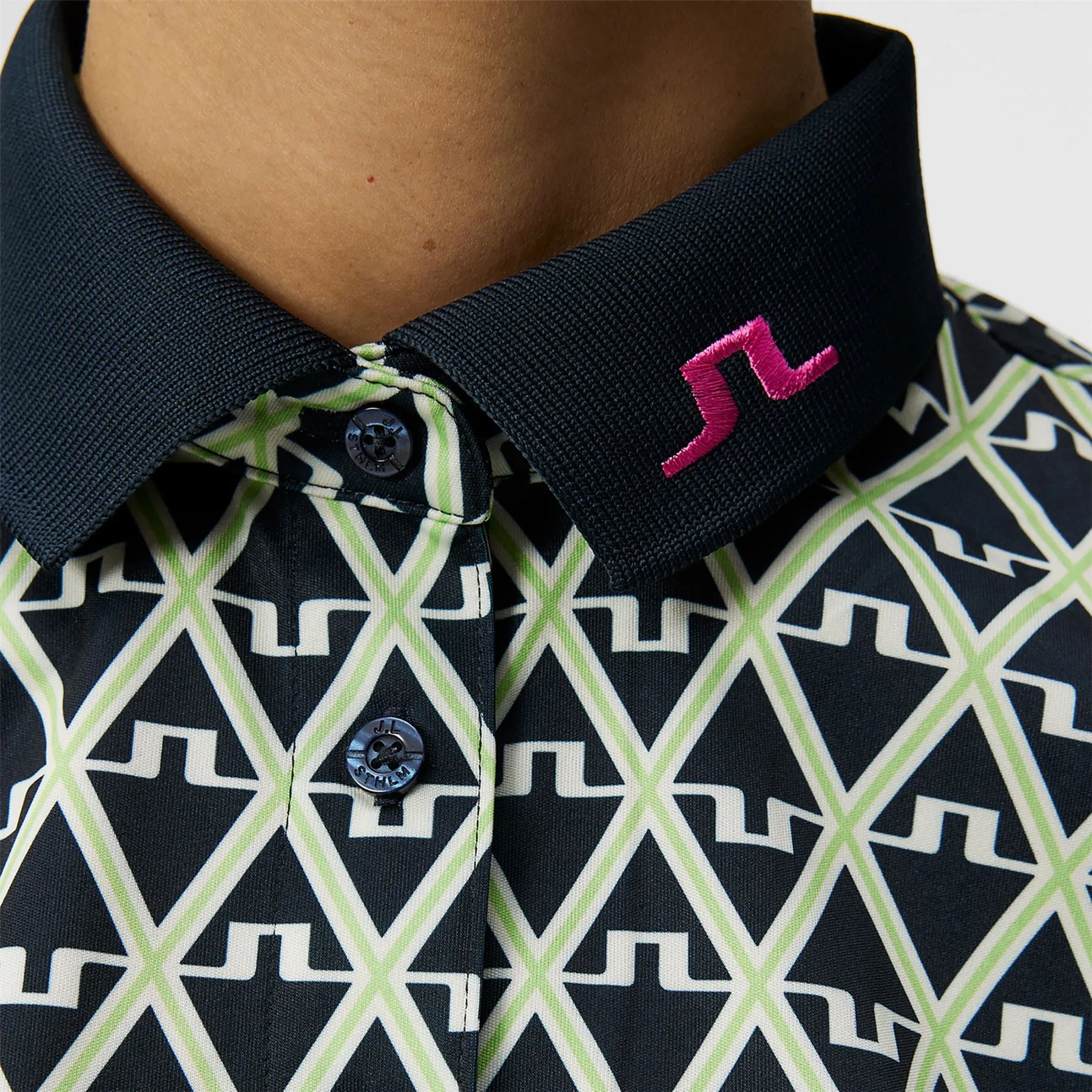 Womens Tour Tech TX Jersey Print Polo Geo JL Navy - SS24