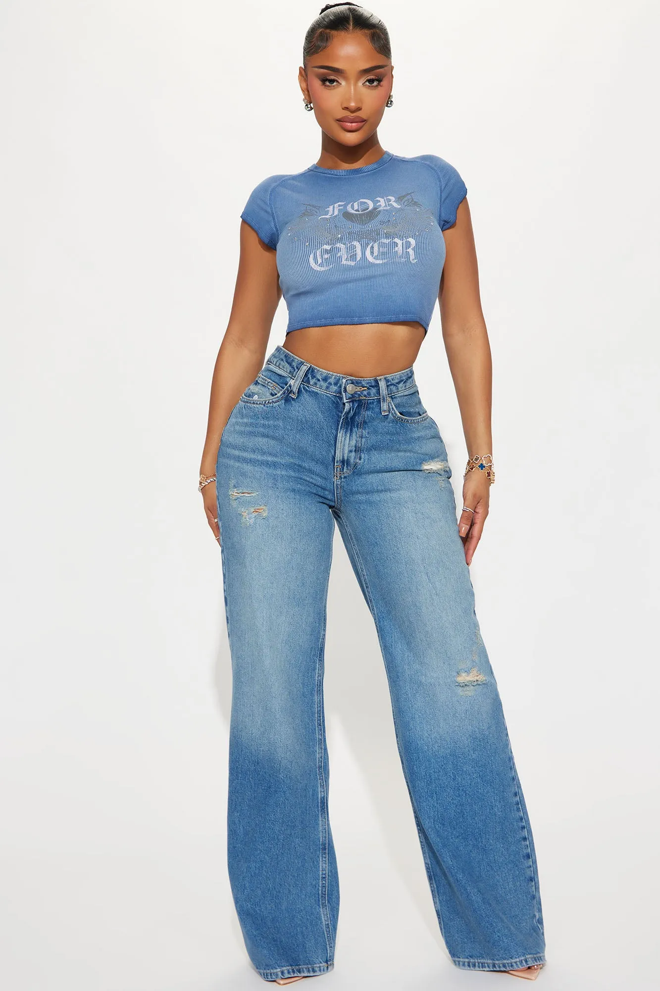 Your Forever Rhinestone Tee - Blue/combo